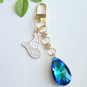 Wizard In Training Gold and Blue Crystal Keychain